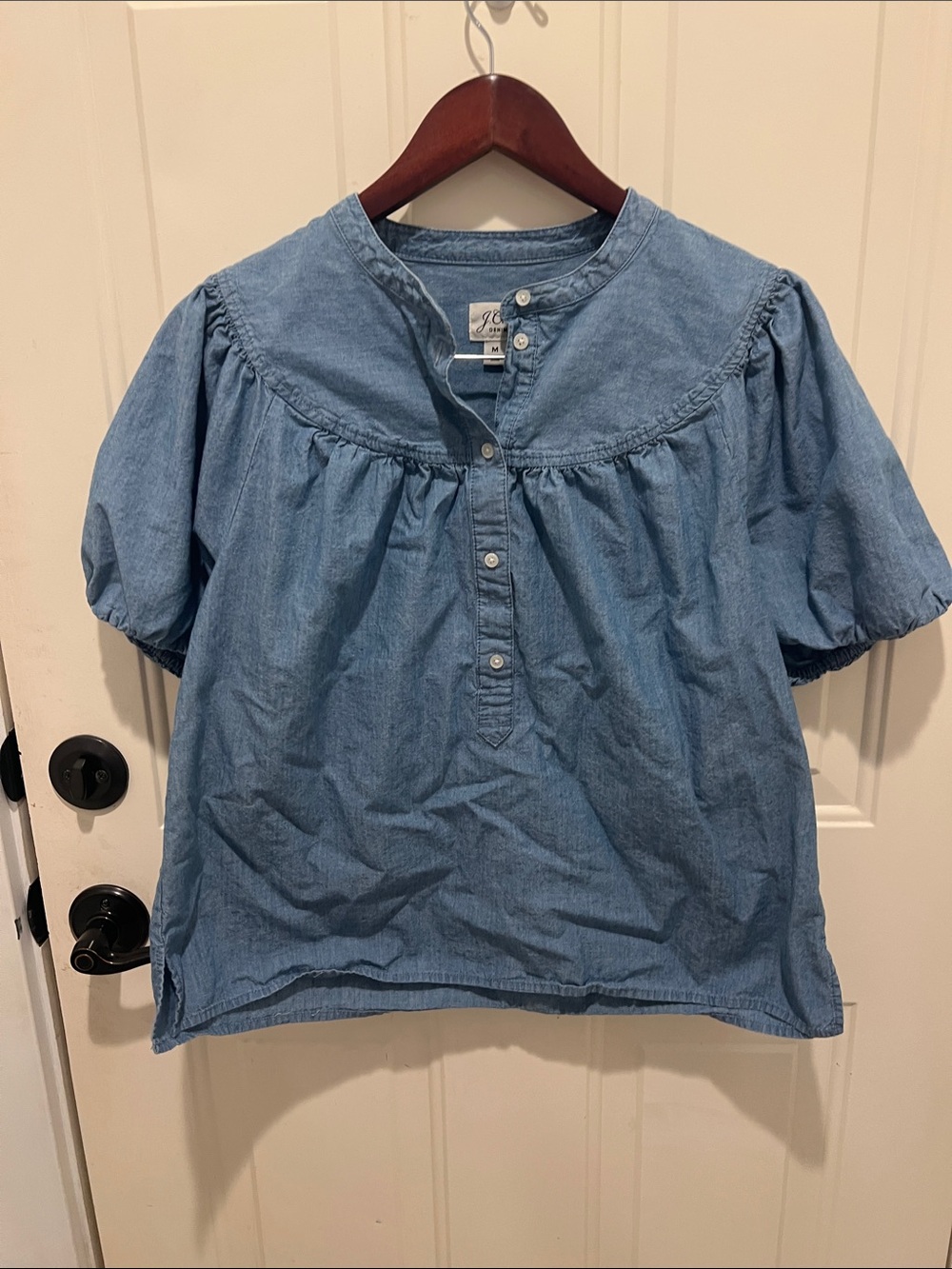 J. Crew Light Blue Denim Puff-Sleeve women’s Medium Top